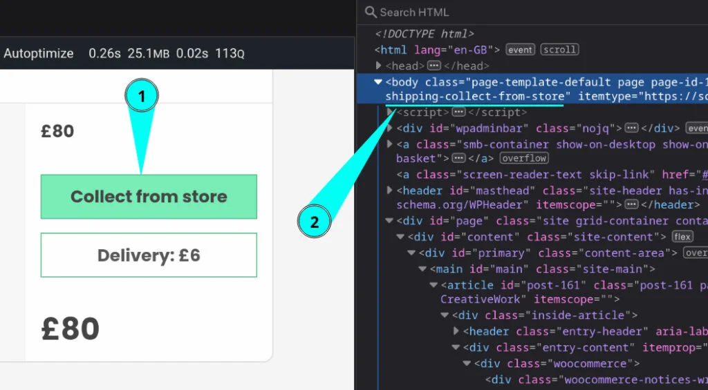 Shipping method represented as a CSS class in the body element